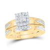 10k Yellow Gold His Hers Round Diamond Square Matching Wedding Set 1/3 Cttw