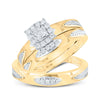 10k Yellow Gold His Hers Round Diamond Square Matching Wedding Set 1/3 Cttw