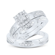  10k White Gold His Hers Round Diamond Square Matching Wedding Set 1/3 Cttw