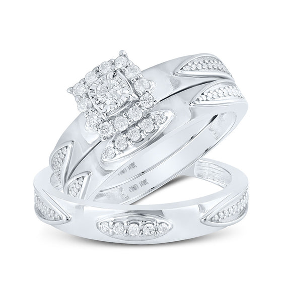 10k White Gold His Hers Round Diamond Square Matching Wedding Set 1/3 Cttw