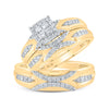 10k Yellow Gold His Hers Round Diamond Cluster Matching Wedding Set 1/2 Cttw