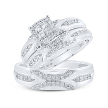  10k White Gold His Hers Round Diamond Cluster Matching Wedding Set 1/2 Cttw