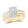 10k Yellow Gold His Hers Round Diamond Square Matching Wedding Set 1/2 Cttw