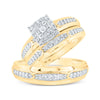 10k Yellow Gold His Hers Round Diamond Square Matching Wedding Set 1/2 Cttw