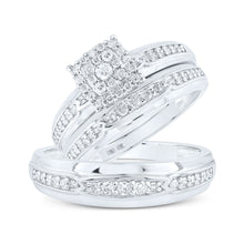  10k White Gold His Hers Round Diamond Square Matching Wedding Set 1/2 Cttw