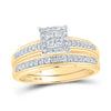 10k Yellow Gold His Hers Round Diamond Square Matching Wedding Set 1/2 Cttw