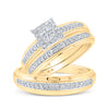 10k Yellow Gold His Hers Round Diamond Square Matching Wedding Set 1/2 Cttw