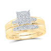 10k Yellow Gold His Hers Round Diamond Square Matching Wedding Set 1/2 Cttw