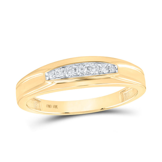 10k Yellow Gold His Hers Round Diamond Square Matching Wedding Set 1/2 Cttw