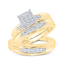  10k Yellow Gold His Hers Round Diamond Square Matching Wedding Set 1/2 Cttw