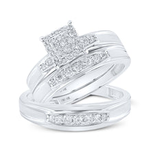  10k White Gold His Hers Round Diamond Square Matching Wedding Set 1/2 Cttw