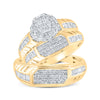 10k Yellow Gold His Hers Round Diamond Cluster Matching Wedding Set 1 Cttw