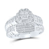 10k White Gold His Hers Round Diamond Cluster Matching Wedding Set 1 Cttw