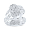 10k White Gold His Hers Round Diamond Cluster Matching Wedding Set 1 Cttw