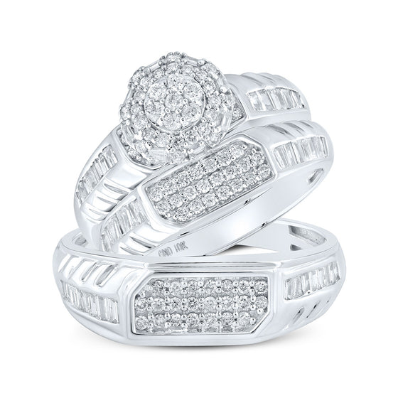 10k White Gold His Hers Round Diamond Cluster Matching Wedding Set 1 Cttw