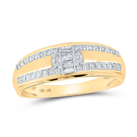 10k Yellow Gold His Hers Round Diamond Square Matching Wedding Set 1 Cttw