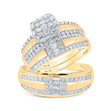 10k Yellow Gold His Hers Round Diamond Square Matching Wedding Set 1 Cttw