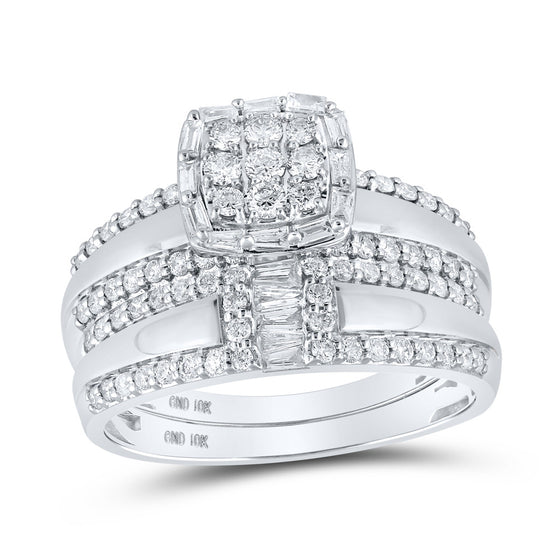 10k White Gold His Hers Round Diamond Square Matching Wedding Set 1 Cttw