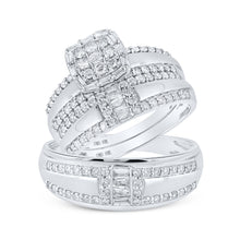  10k White Gold His Hers Round Diamond Square Matching Wedding Set 1 Cttw