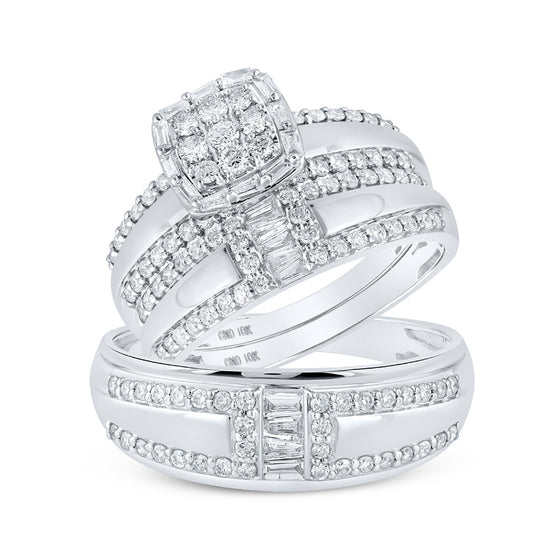10k White Gold His Hers Round Diamond Square Matching Wedding Set 1 Cttw