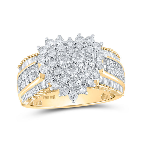 10k Yellow Gold Womens Round Diamond Heart Ring 1-1/2 Cttw