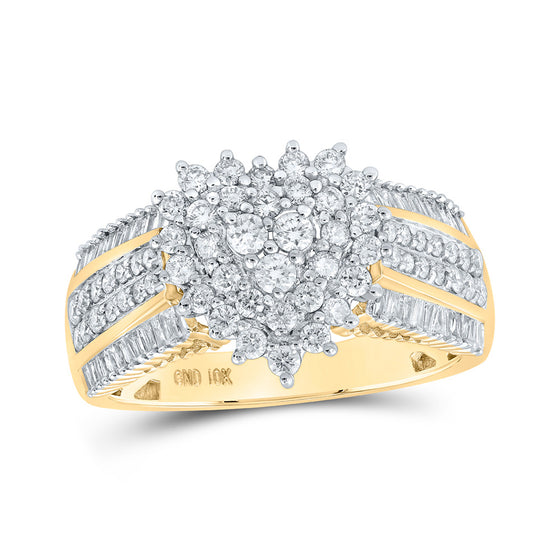 10k Yellow Gold Womens Round Diamond Heart Ring 1 Cttw