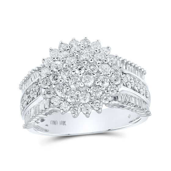 10k White Gold Womens Round Diamond Cluster Ring 1-1/2 Cttw