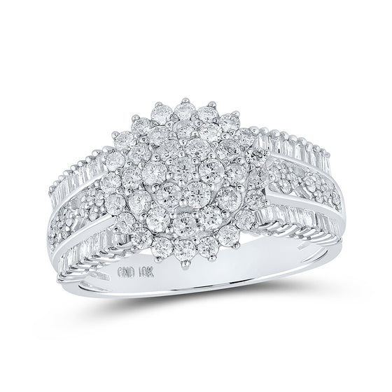 10k White Gold Womens Round Diamond Cluster Ring 1 Cttw