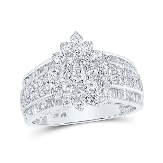 10k White Gold Womens Round Diamond Cluster Ring 1-1/2 Cttw