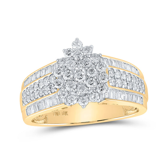 10k Yellow Gold Womens Round Diamond Cluster Ring 1 Cttw