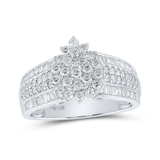 10k White Gold Womens Round Diamond Cluster Ring 1 Cttw