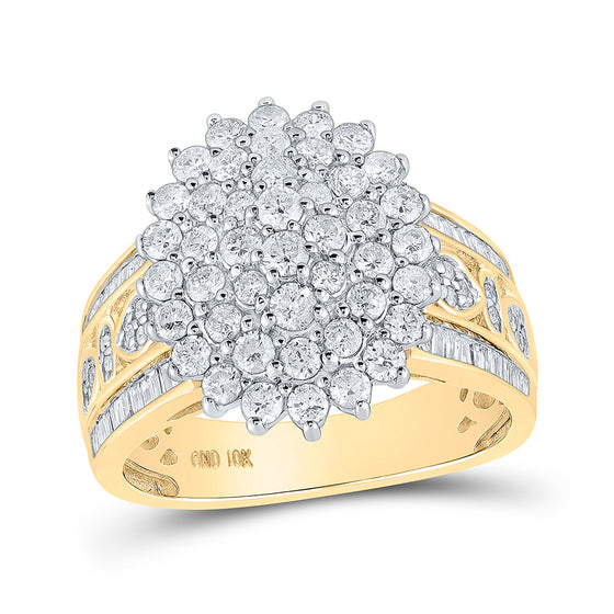 10k Yellow Gold Womens Round Diamond Oval Cluster Ring 1-1/2 Cttw