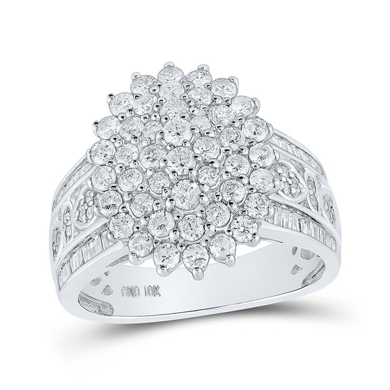 10k White Gold Womens Round Diamond Cluster Ring 1-1/2 Cttw