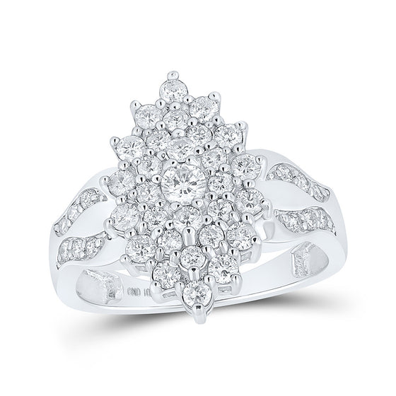 10k White Gold Womens Round Diamond Marquise-shape Cluster Ring 1 Cttw