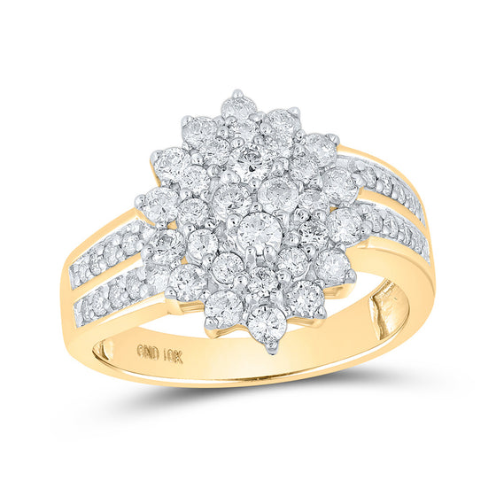 10k Yellow Gold Womens Round Diamond Oval Cluster Ring 1 Cttw