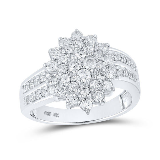 10k White Gold Womens Round Diamond Cluster Ring 1 Cttw