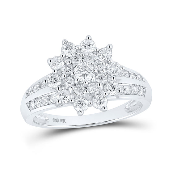 10k White Gold Womens Round Diamond Cluster Ring 1 Cttw