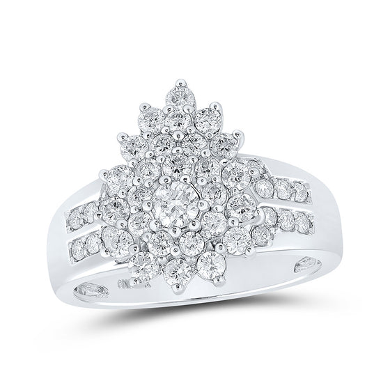 10k White Gold Womens Round Diamond Cluster Ring 1 Cttw