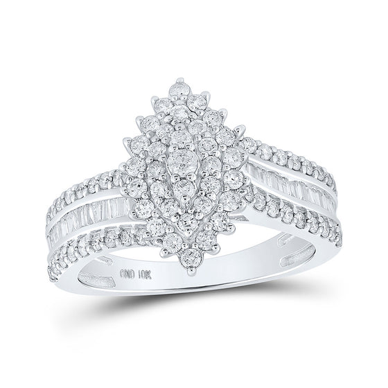 10k White Gold Womens Round Diamond Marquise-shape Cluster Ring 1 Cttw
