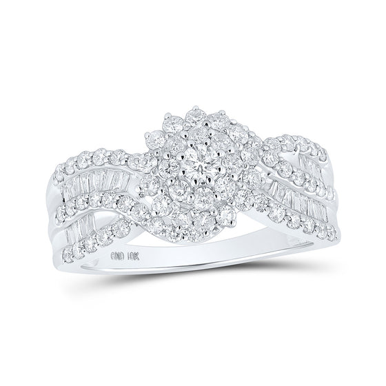 10k White Gold Womens Round Diamond Cluster Ring 1 Cttw