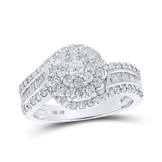 10k White Gold Womens Round Diamond Cluster Ring 1 Cttw