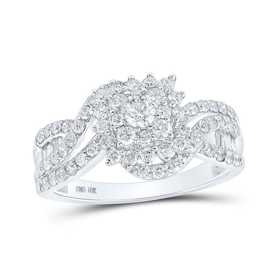 10k White Gold Womens Round Diamond Cluster Ring 1 Cttw