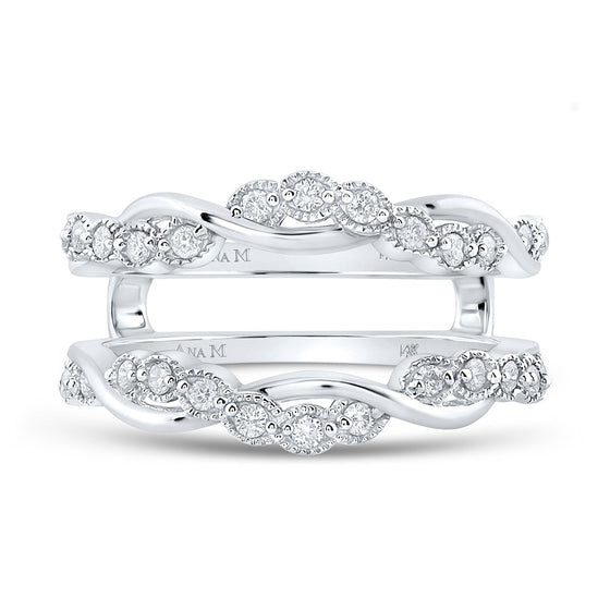 14k White Gold Womens Round Diamond Wrap Enhancer Wedding Band 1/3 Cttw