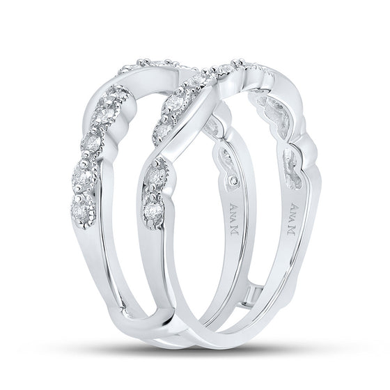 14k White Gold Womens Round Diamond Wrap Enhancer Wedding Band 1/3 Cttw