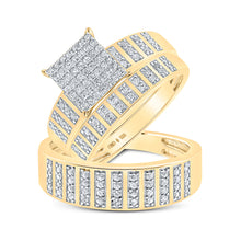  Yellow-tone Sterling Silver His Hers Round Diamond Square Matching Wedding Set 5/8 Cttw