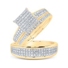  Yellow-tone Sterling Silver His Hers Round Diamond Square Matching Wedding Set 7/8 Cttw