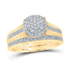 Yellow-tone Sterling Silver His Hers Round Diamond Cluster Matching Wedding Set 5/8 Cttw