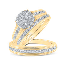  Yellow-tone Sterling Silver His Hers Round Diamond Cluster Matching Wedding Set 5/8 Cttw