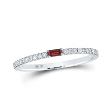  10k White Gold Womens Baguette Garnet Diamond Band Ring 1/4 Cttw