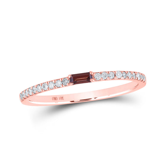 10k Rose Gold Womens Baguette Garnet Diamond Band Ring 1/4 Cttw